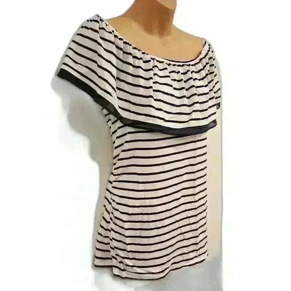 White House Black Market Striped Ruffle Top Blouse XL $68 - Picture 3 of 9